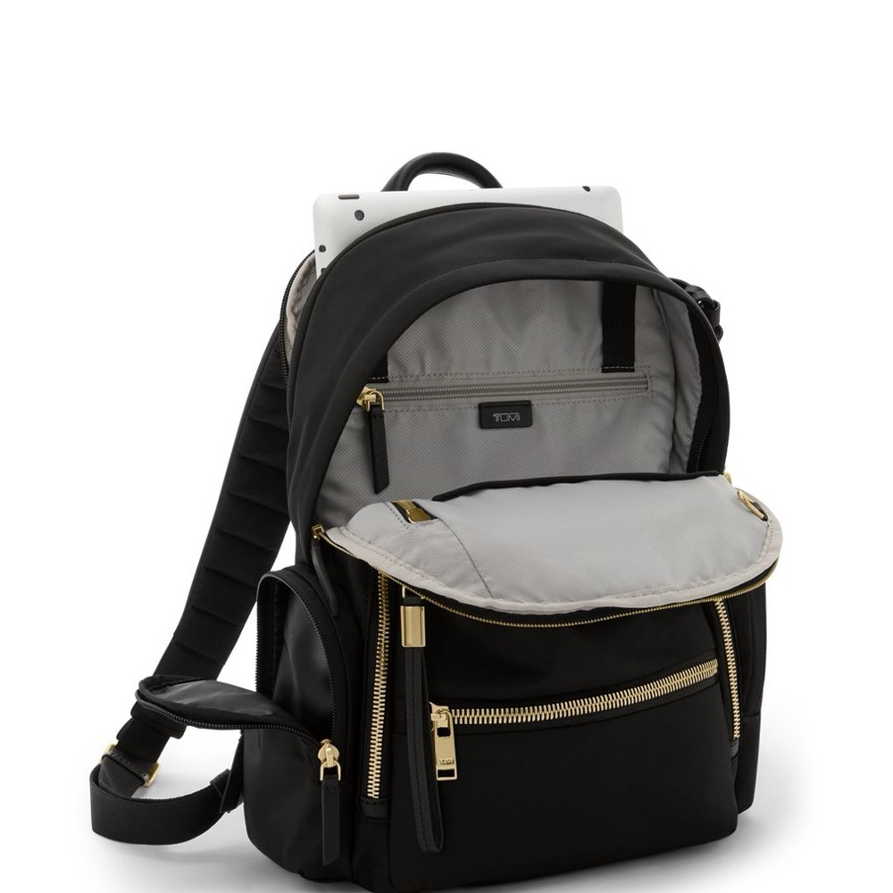 Tumi Jet Black Celina Medium Backpack with Gold Details - Picture 3 of 11